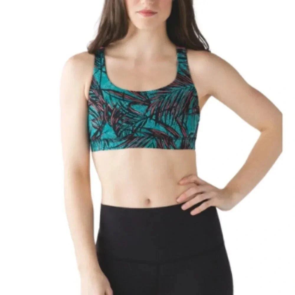 Lululemon Womens 4 Energy Bra Mini Palm Lace Tofino Teal Mult